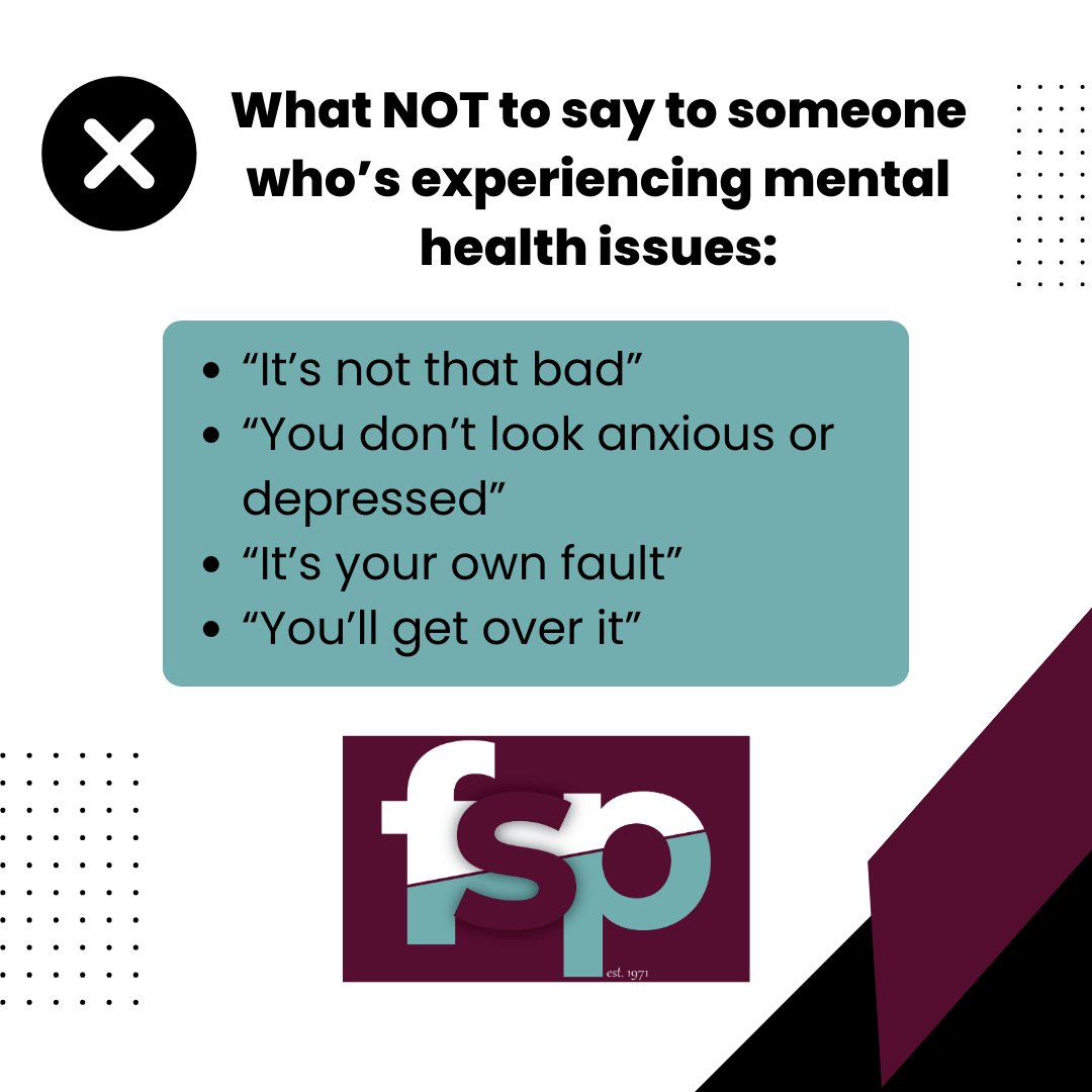 Navigating conversations around mental health requires compassion and understanding. Let's offer empathy and a listening ear and reassure them that they're not alone. 
#FSP #FamilyServicesofPeel #WordsMatter #SupportNotStigmatize #FSPLendsAnEar #MentalHealthAwareness