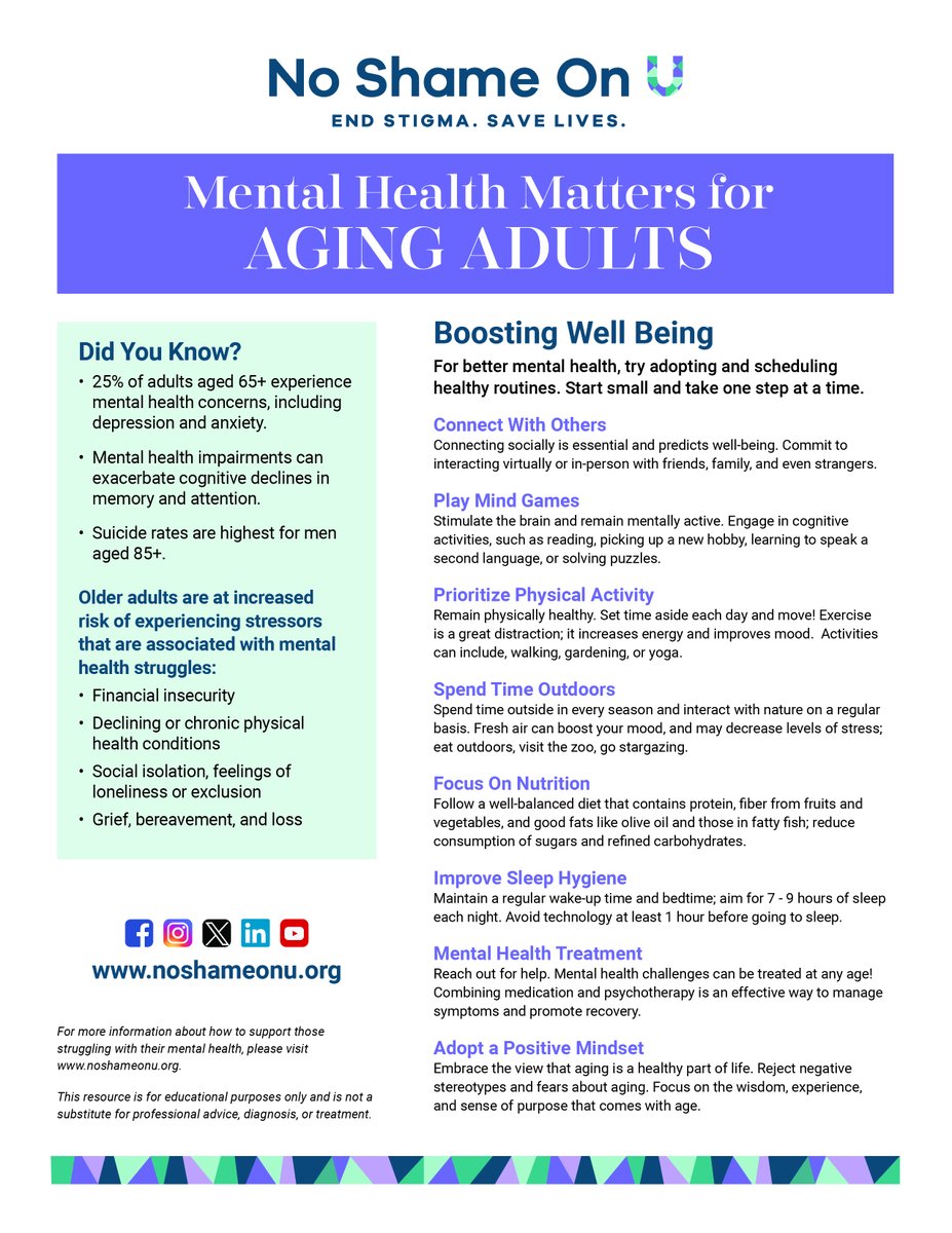 Check out our new resource, Mental Health Matters for Aging Adults!
Go to:  noshameonu.org/nsou-flyers-br…
Download your FREE PDF and see all our other mental health resources.
#mentalhealth #mentalhealthawarenss #mentalhealthagingadults #youarenotalone
