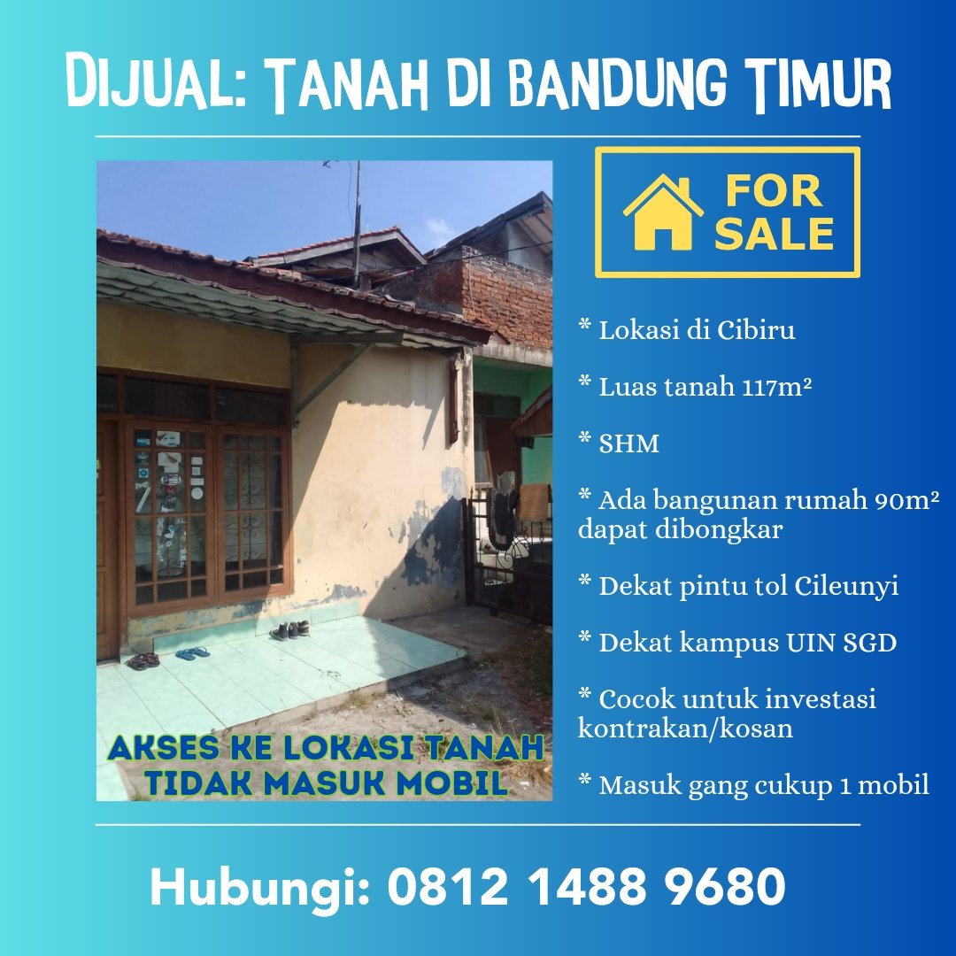 KiosMidori's tweet photo. @SeputarTetangga BismiLlah.
Properti milik sendiri.
Lokasi: ±1.2km dari UIN Sunan Gunung Djati, Cibiru, Bandung Timur. Cocok investasi kosan/kontrakan.
Sumber air: sumur bor, mesin jet pump.
Listrik 900w, pascabayar.
Hubungi: https://t.co/Z35KKFsY6W https://t.co/XN3ZlOicIG