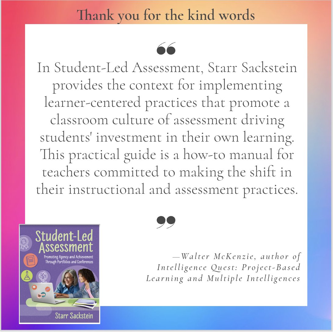 So proud of this book - I hope it helps teachers provide agency to students... get your copy here 
amzn.to/4aWj3Ei 

#ungrading #studentledassessment #portfolio #reflection #conferences @ASCD @TG2Chat
