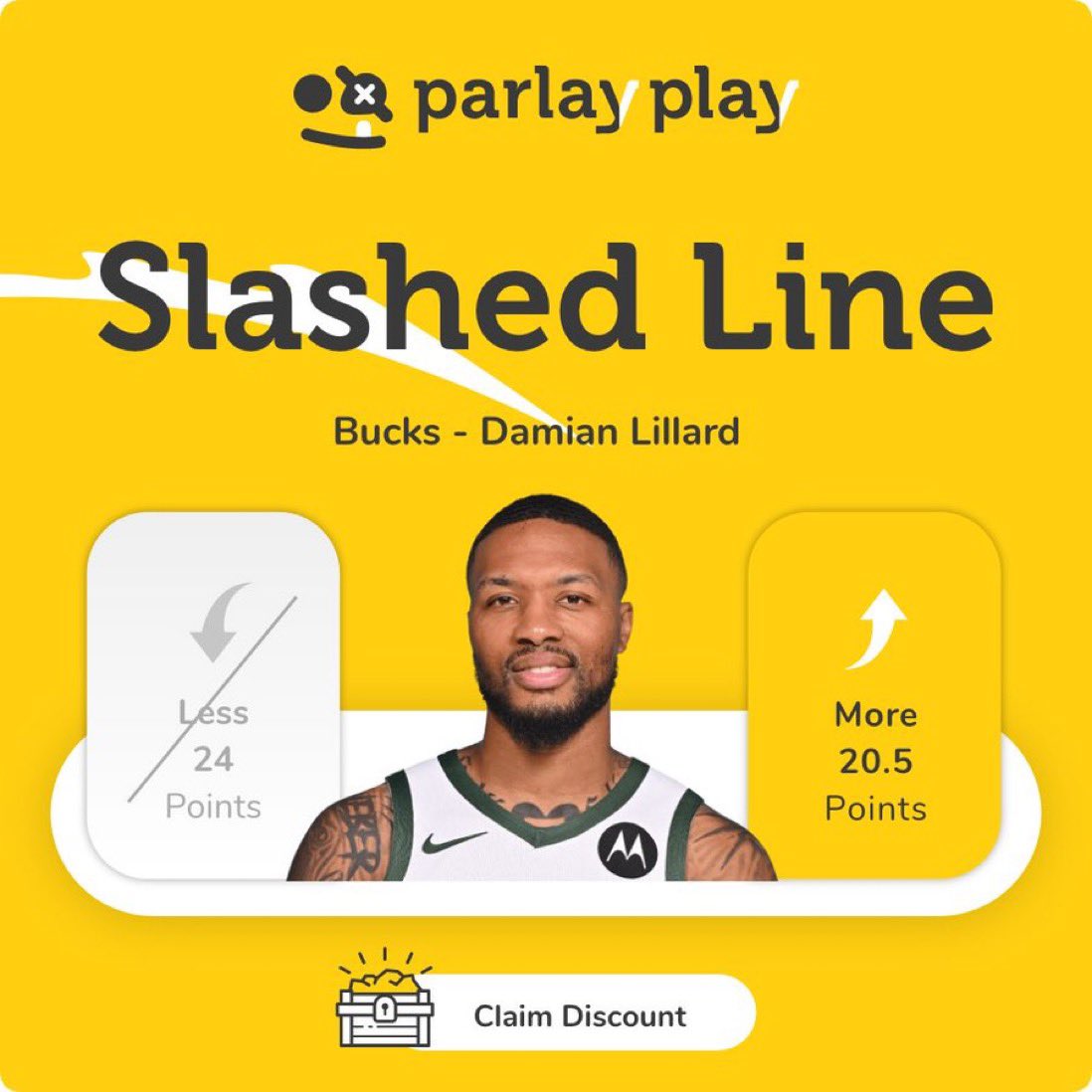 AlexCaruso's tweet photo. Don’t miss this HUGE Discount on ParlayPlay

Damian Lillard 24.5 ➡️ 20.5 Points

He’s hit in 10/11 vs the Celtics 

Don’t miss out on this and use ⬇️

Code CARUSO for up to $100 in Bonus Bets https://t.co/fHDuxRf6GF https://t.co/AsxqEMTaKl
