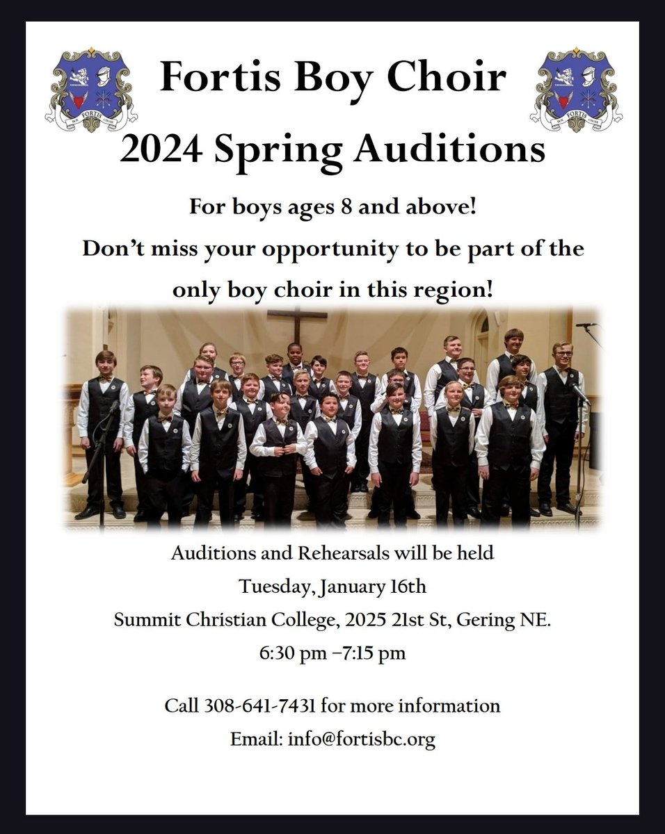 Don't miss this opportunity to be a part of the only boy choir in the region!