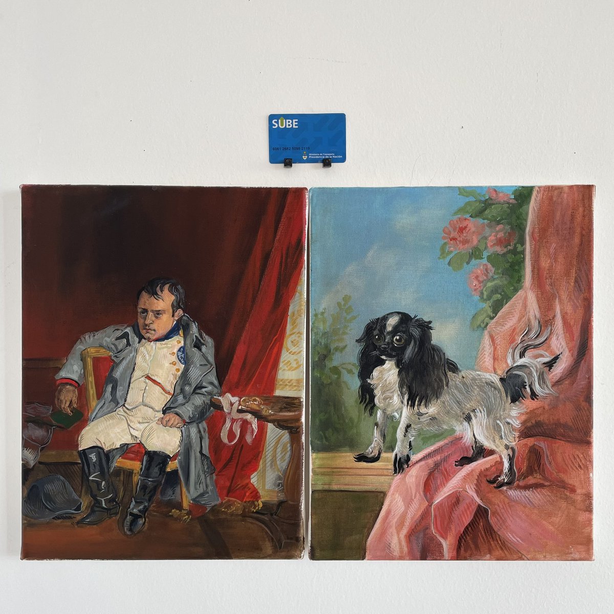 Mi sube con Retrato de Napoleón abdicando en Fontainebleau, de Paul Delaroche y Retrato de un  Cavalier King Charles Spaniel, de Jean Baptiste Huet
