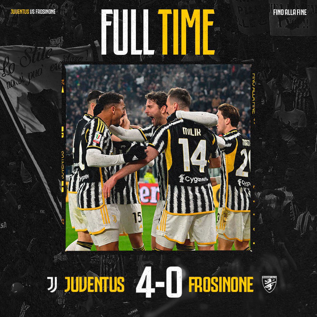 santocaruso28's tweet photo. #JuventusFrosinone
4-0 e siamo in semifinale di #CoppaItaliaFrecciarossa

Adesso si torna al Campionato per ricominciare il duello con l’#InterVAR

#FinoAllaFine
#MarottaLeague 
#FinoAlFallimentoInter 
#FinoAlFallimentoDellaFigc https://t.co/52xg7LaHCI