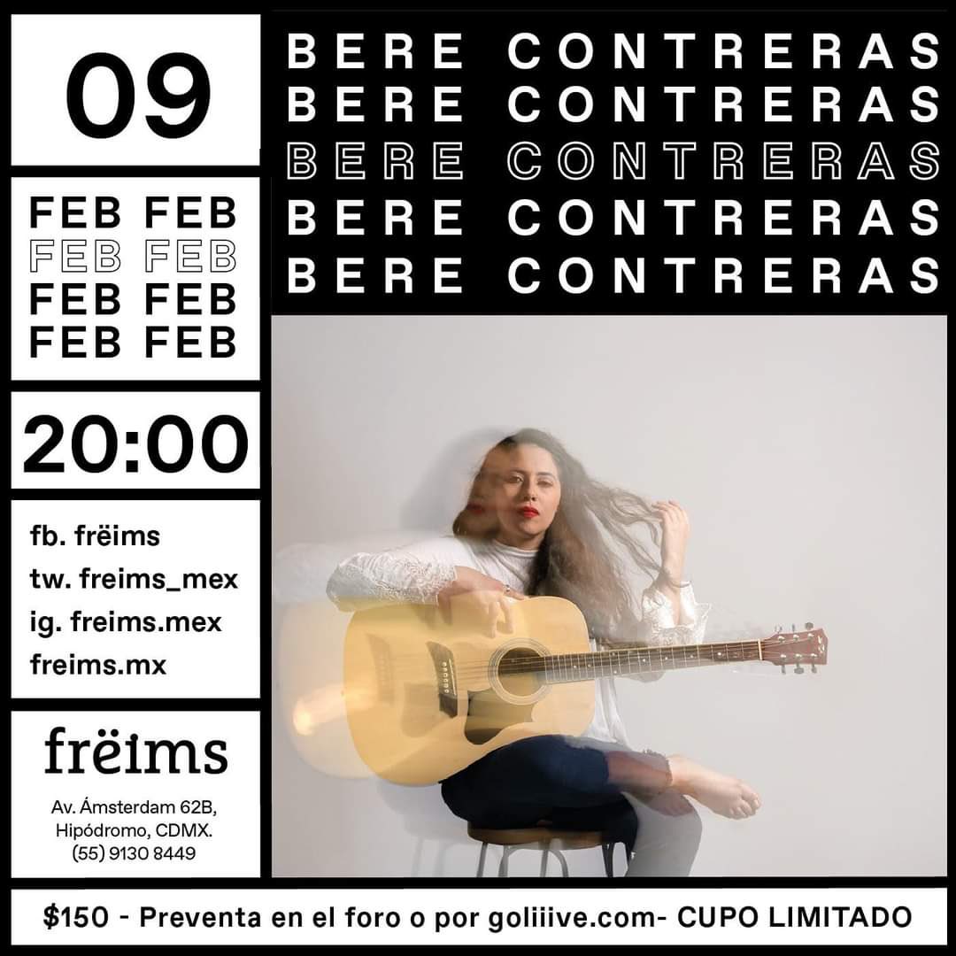 LoIntelecM's tweet photo. Bere Contreras se presentará el 9 de febrero 2024 donde estará cerrando su ciclo #sintiempo el cual estará interpretando sus canciones del álbum. #

Excelente día!!! 

#Jazz #folk #popalternativo
🎟️🎟️
Adquieran sus boletos:
https://t.co/XItrapZ3sN https://t.co/NsgOEaygvx