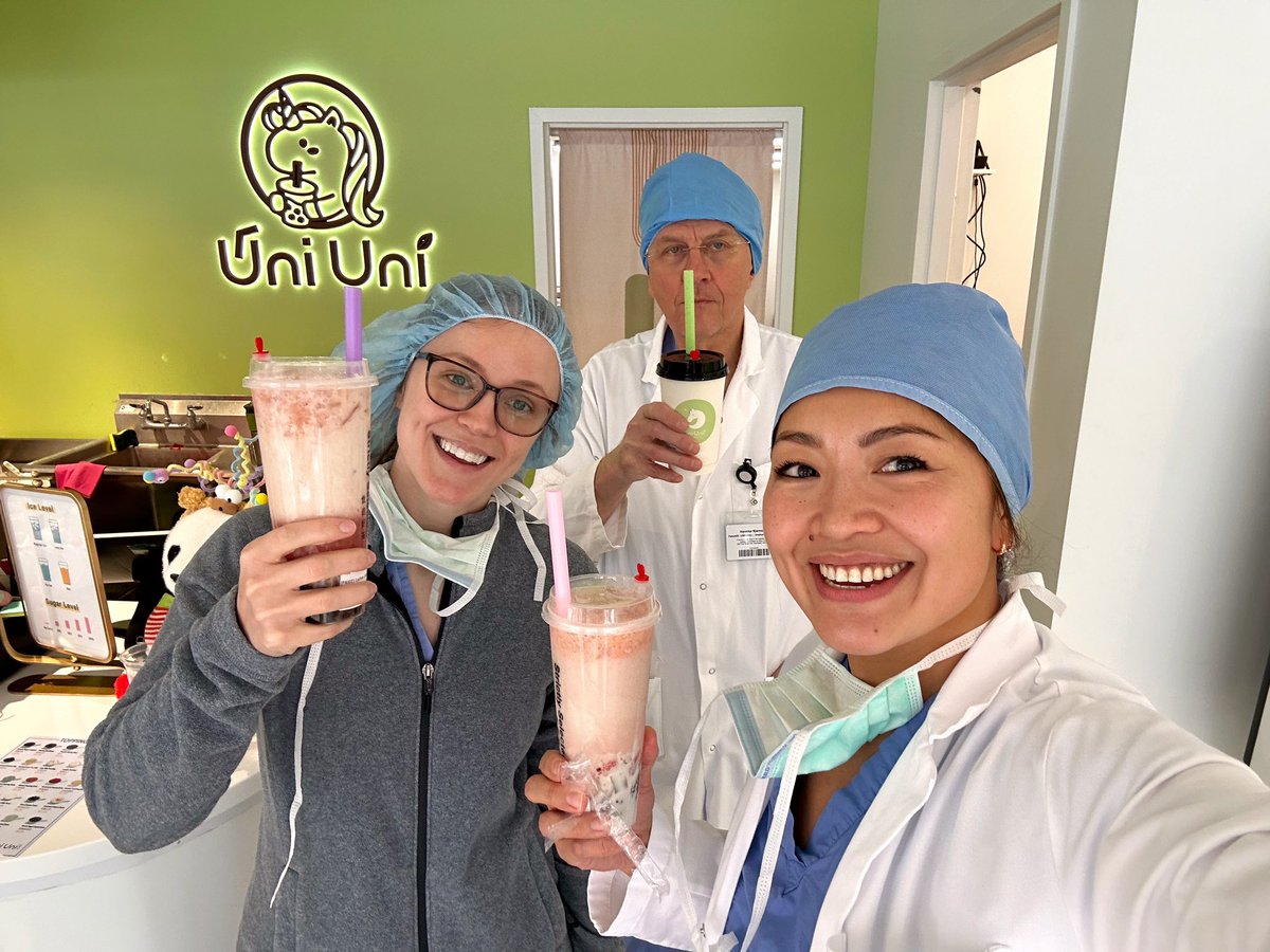 Live free and boba hard. Team #VIR always makes time for a quick treat. #IRad Dr. Haraldur Bjarnason, #IRadres Dr. Paige Johnson and #IRadNP Sherry Ge getting in all the jellies!