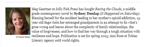 I've got some news!! I sold another book! RACING THE CLOUDS will hit the shelves in February '25! I'm thrilled to be working with my amazing editor @MEGaertner and the @JollyFishPress team again! Huge thanks to my agent @annmrose and all who've helped me along the way!!
