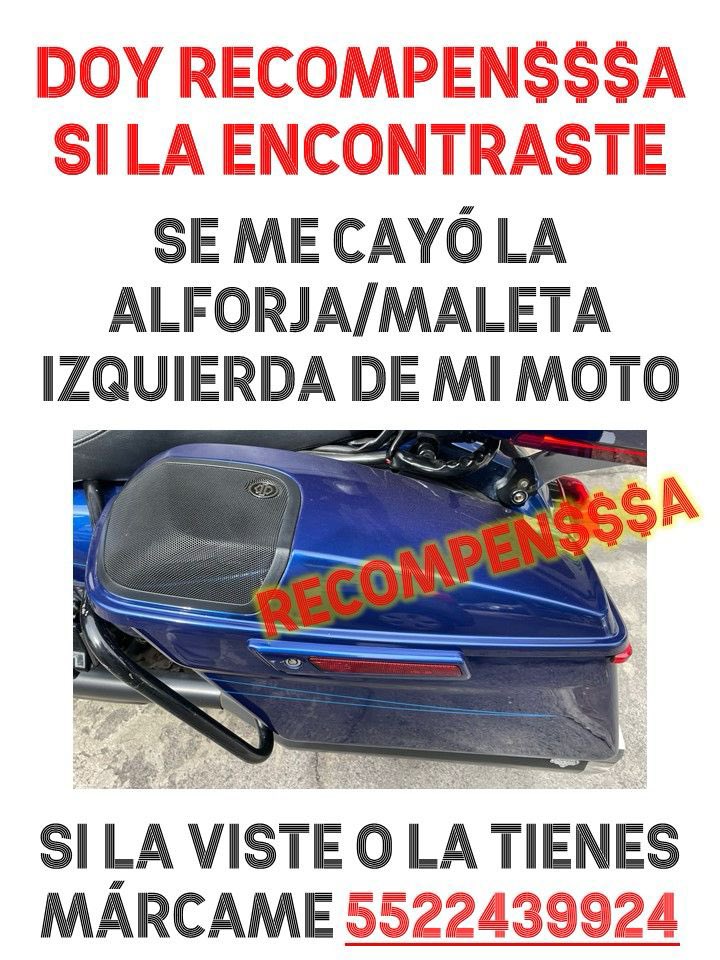 pakored's tweet photo. SE LAS COMPRO, DOY MUY BUENA PAGA - #RECOMPENSA POR ELLA 💲💲💲 
-COMPARTAN POR FAVOR- #RT
Amigos ayer 10 de enero entre 8:40 y 9:10 am se me cayó mi #alforja / #maleta izquierda de la #moto, cerca de Luz Saviñon, Pedro Romero de Terreros y División del Norte. 
#CosasPerdidas https://t.co/WjOSnXyDw5