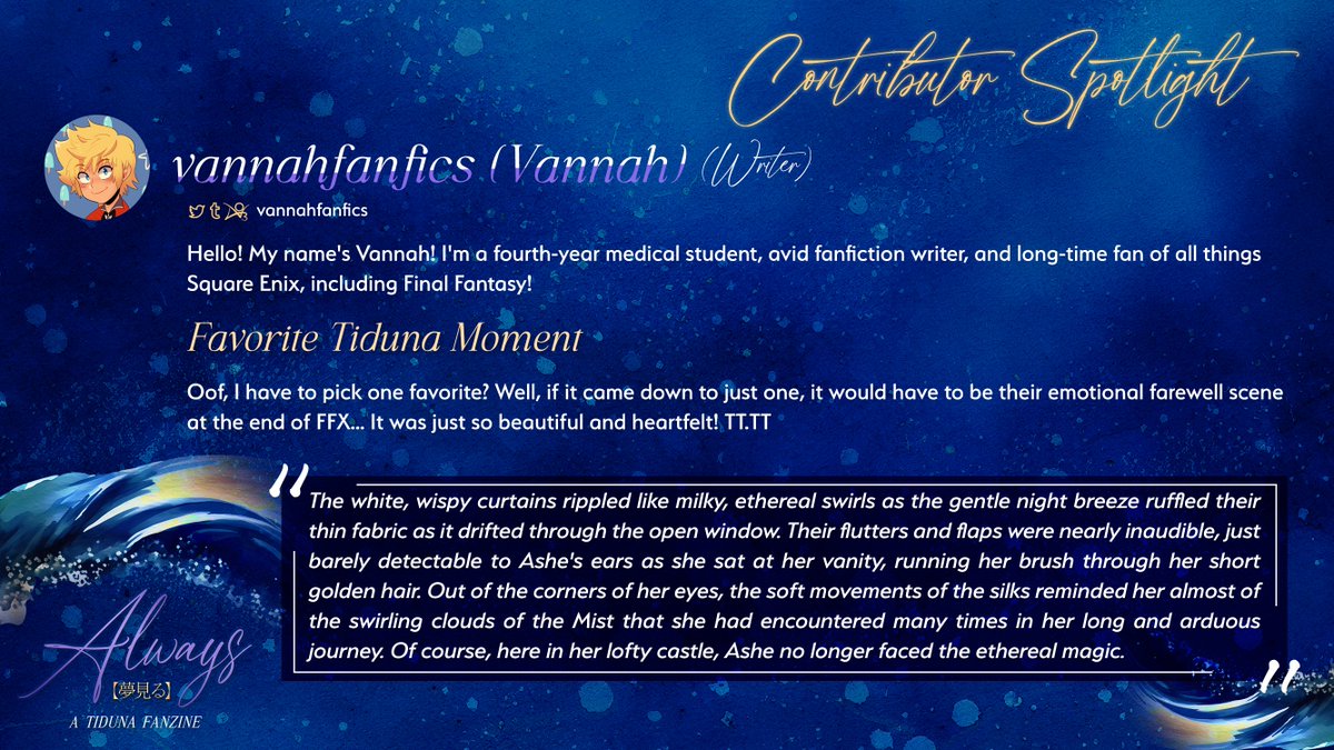 ☀️🌙Contributor Spotlight🌙☀️

Our writers continue to grace us with their work! Please welcome <a href="/vannahfanfics/">vannahfanfics</a>!