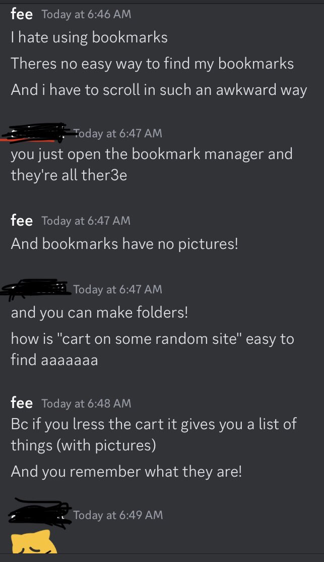 I use a store's cart to 'bookmark' stuff I wanna buy and my dev friend is not having it 😂