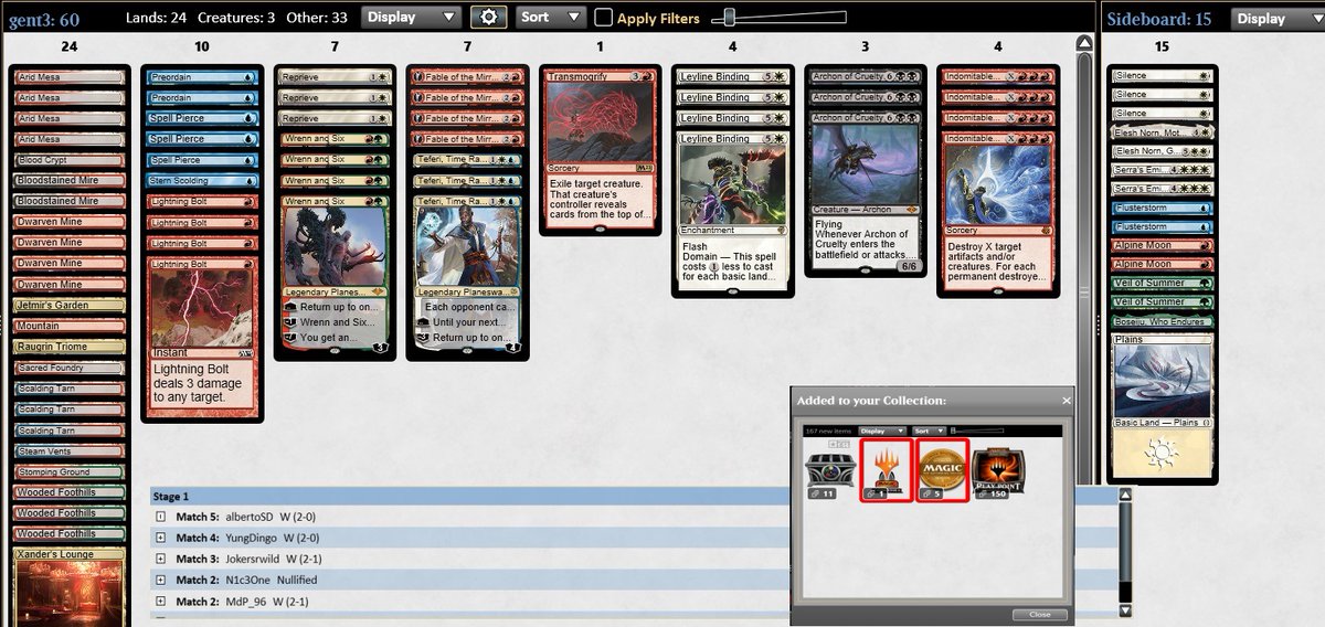 First 5-0 in the playtesting for Ghent. Trying so hard to make it work
MU:
Amalia Combo ✔️❌✔️
Yawgmoth ✔️❌✔️
Burn ✔️❌✔️
Ur ✔️✔️(<a href="/YungDingoMTG/">YungDingo</a> )
BG Scam ✔️✔️ (<a href="/Albertosd87Diaz/">Albertogipsy mtg</a>)