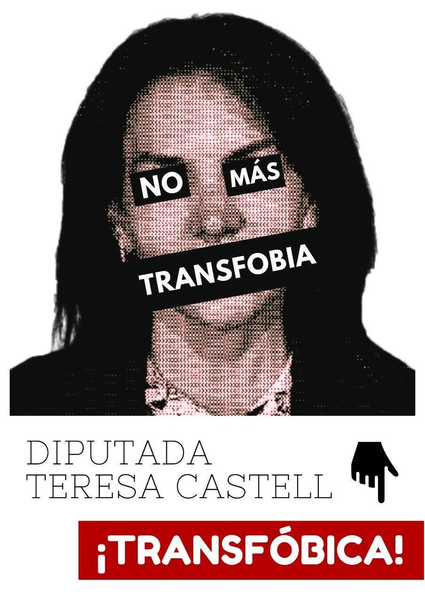 🚨¡Cuidado! 

La diputada federal, Teresa Castell, es transfóbica y violenta. 

Recurrentemente, sus discursos y acciones promueven el odio hacia las mujeres trans. 

Se considera altamente peligrosa para la protección de los DDHH. 

¡Denúnciala! ¡Y nunca más votes por ella!