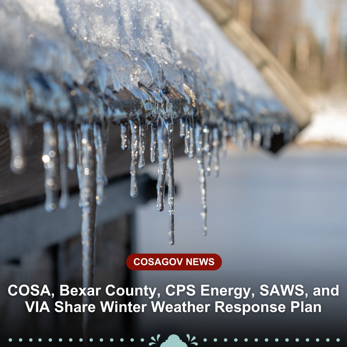 The National Weather Service is forecasting the coldest air of the winter season to arrive in San Antonio and the surrounding area this weekend. The City, County, and partners strongly urge residents to prepare. For information and resources, visit: ow.ly/y1pa50QqbjB