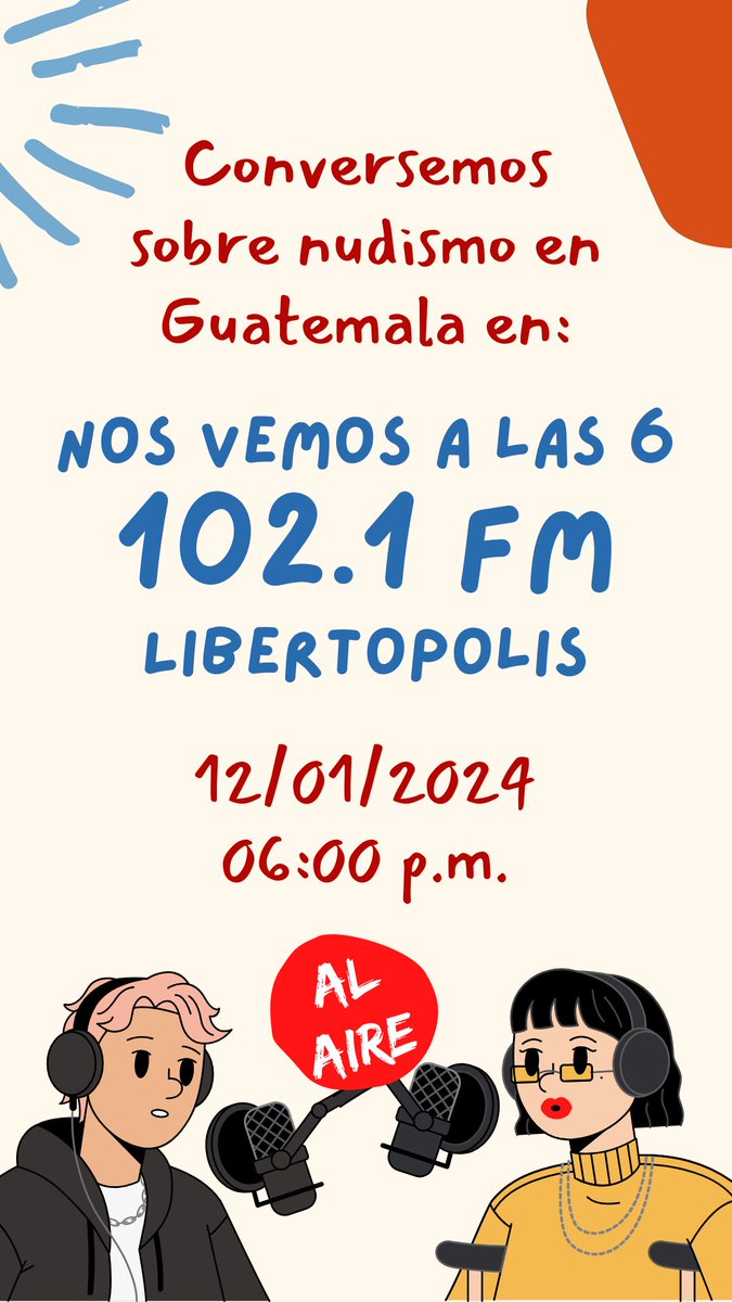 Conversemos sobre nudismo en Guatemala, el día de mañana 12/01/2024 a las 06:00 p.m. por el 102.1 FM de <a href="/libertopolis/">Libertópolis - El valor de la verdad</a>