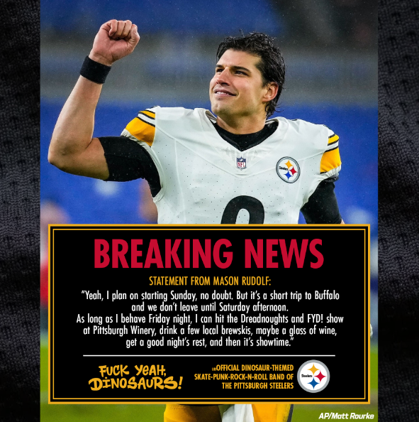 fyeahdinosaurs's tweet photo. Wow, Mason said what?!
Come hang out tomorrow night. Cheer on our guy. Wish him luck. Drink some local beverages. Sing some woahs and heys. It's the freaking weekend baby. #herewego #stairwaytoseven #dinopunks #SteelersNation #steelersvsbills
https://t.co/Cvh81Qis02 https://t.co/EmDPmr6jEL