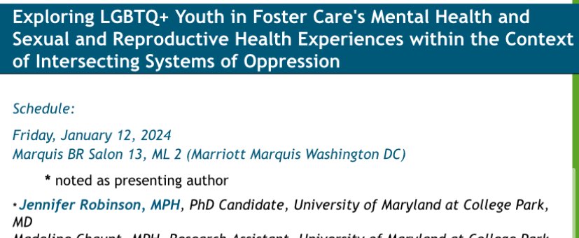 Tomorrow come hear me present about #sexualhealth and #mentalhealth of #LGBTQ #fosteryouth at #sswr2024 @SSWRorg it’s at 8 am so you will likely see me with a very large coffee! 😴☕️