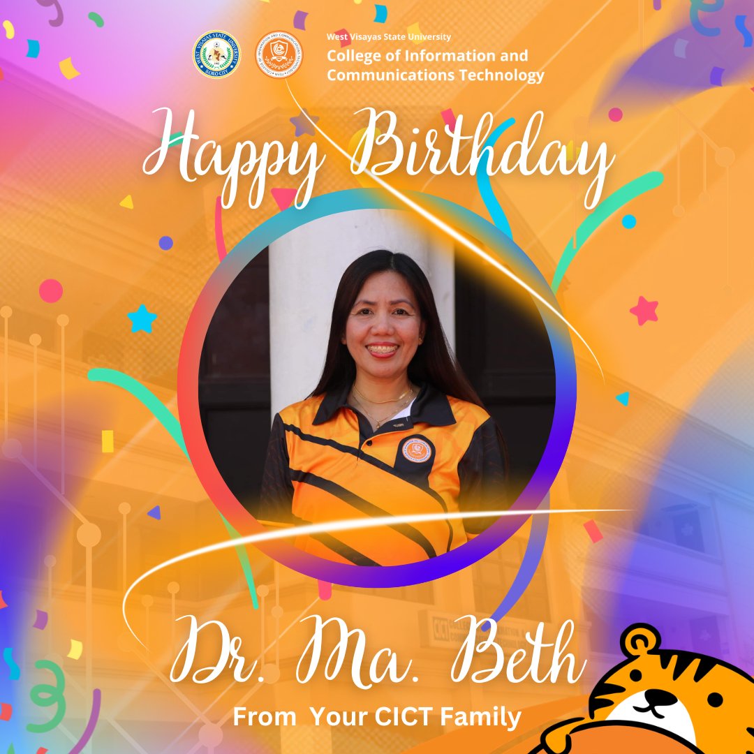 cictwvsu's tweet photo. Happiest birthday to our College Dean, Dr. Ma Beth S. Concepcion! From your WVSU-CICT Family! 🥳🥳🥳 https://t.co/8tss6VNAD1
