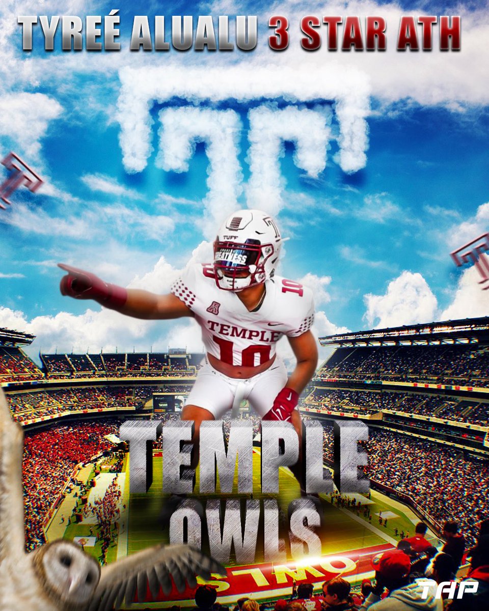Tyreé Alualu (@tyreealux2) on Twitter photo Blessed to announce my full commitment to <a href="/Temple_FB/">Temple Football</a>. All glory honor and praise to my savior Jesus Christ. Thank you to all of you who have joined me on this long journey and let’s keep going. 🦉🦉 Blessed to announce my full commitment to <a href="/Temple_FB/">Temple Football</a>. All glory honor and praise to my savior Jesus Christ. Thank you to all of you who have joined me on this long journey and let’s keep going. 🦉🦉