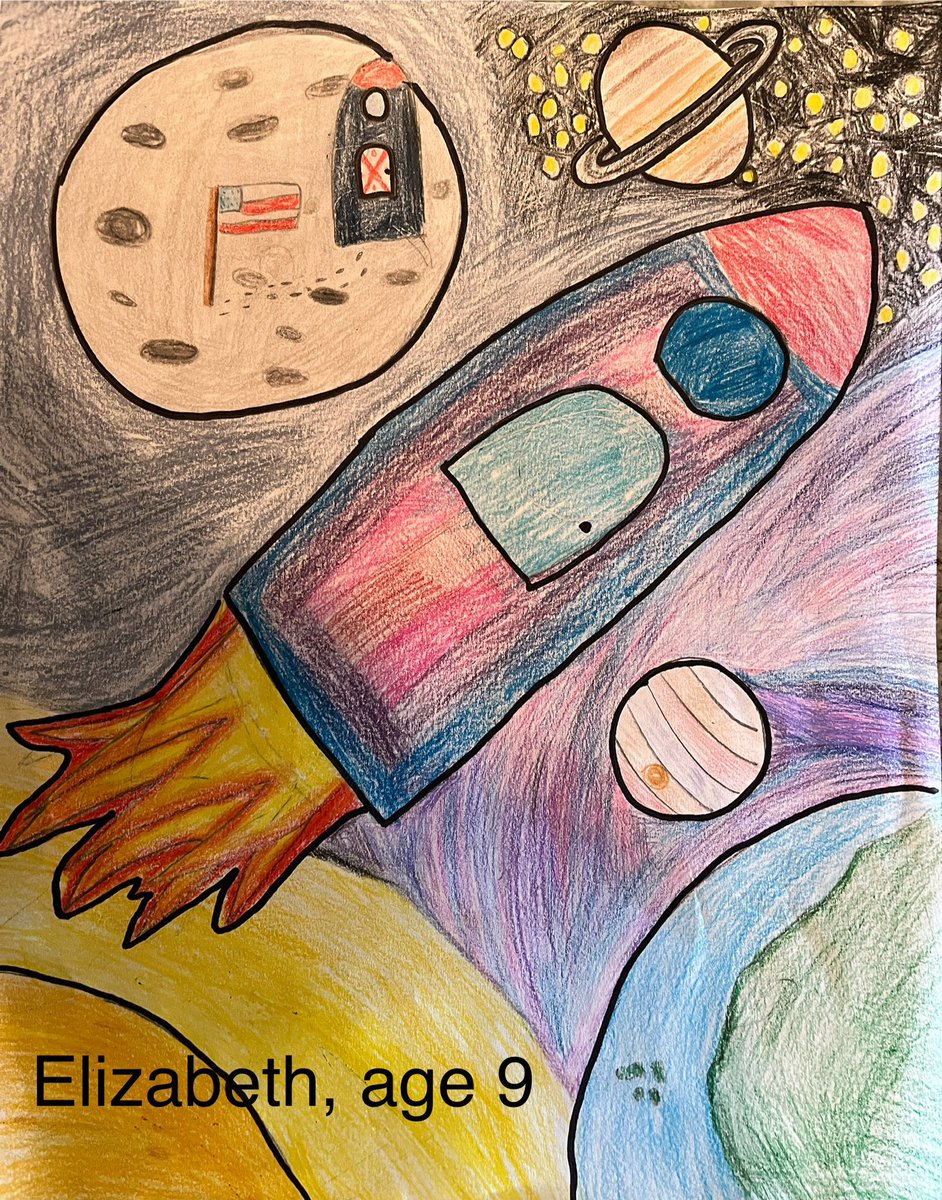 Another day for #KidsDrawRockets23! I really loved the colors and composition on this drawing by Elizabeth. Thank you for the drawing and that you @KBarlow48 for submitting it!