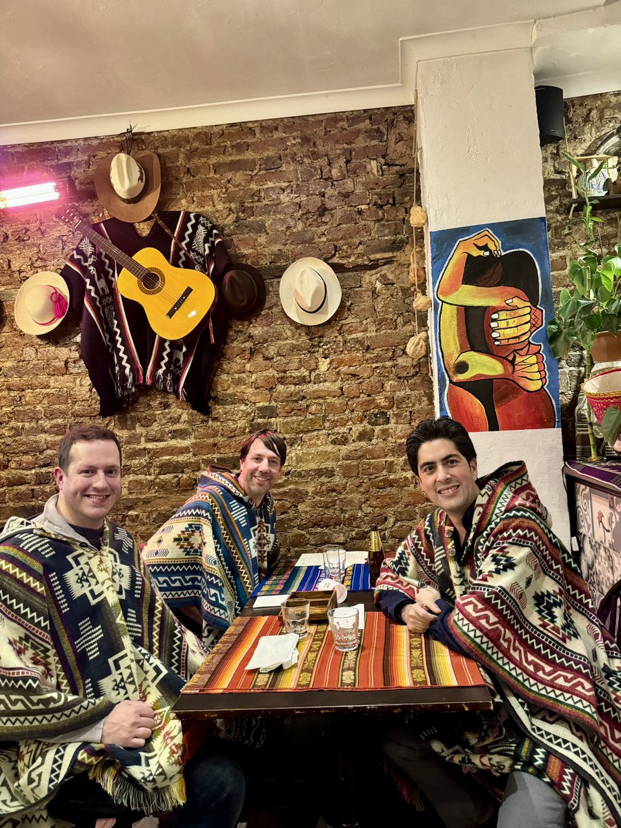 Nice catchup with part of my former @UCLBiochemEng1 squad at an Ecuadorian 🇪🇨 eatery, where the food wasn't the only thing wrapped up – we got cozy ponchos too! 😂