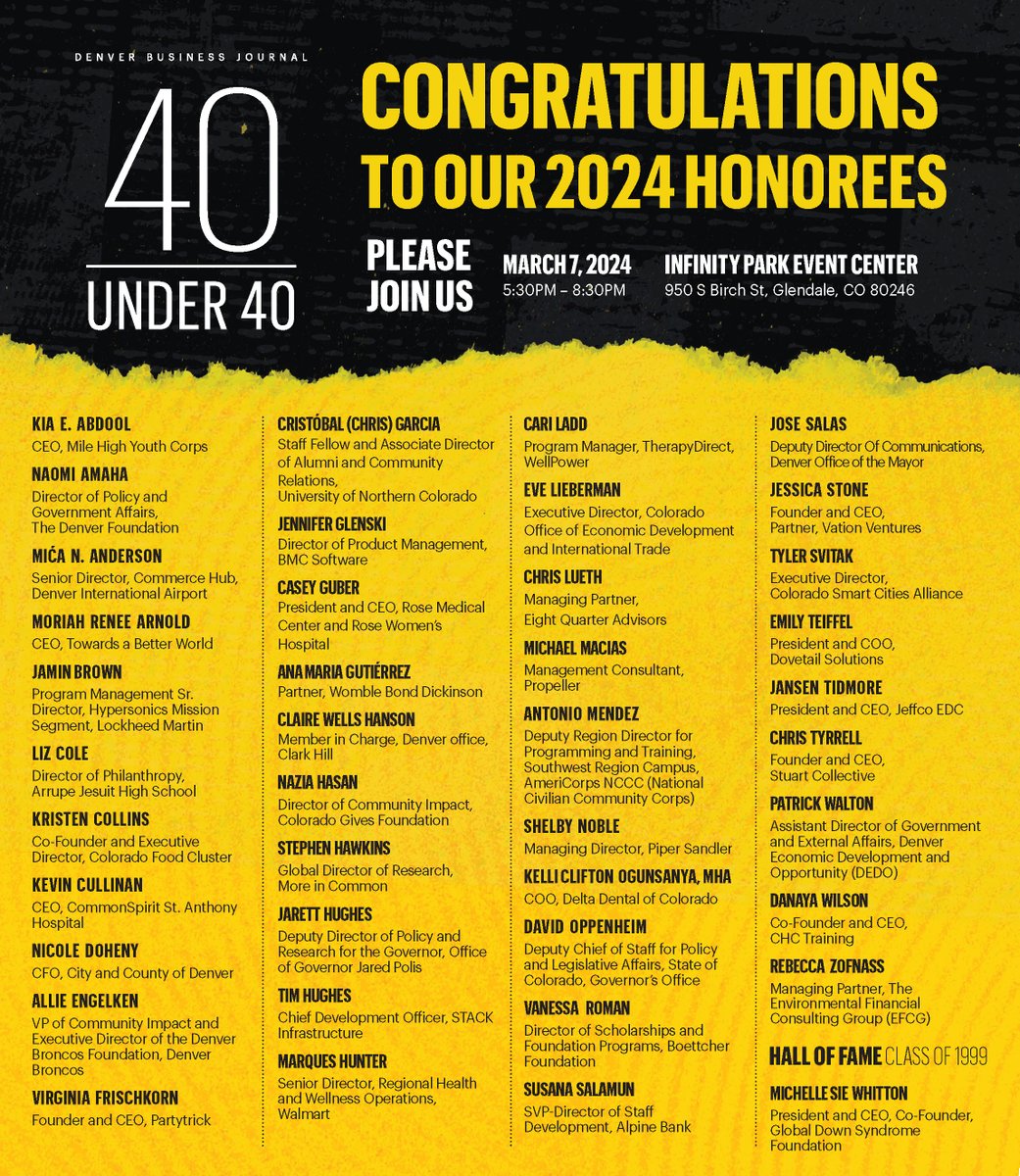 I'd like to again congratulate all of the 2024 @denbizjournal 40 Under 40 honorees on this amazing accomplishment. #SiSePuede #PaLante #Colorado #40Under40