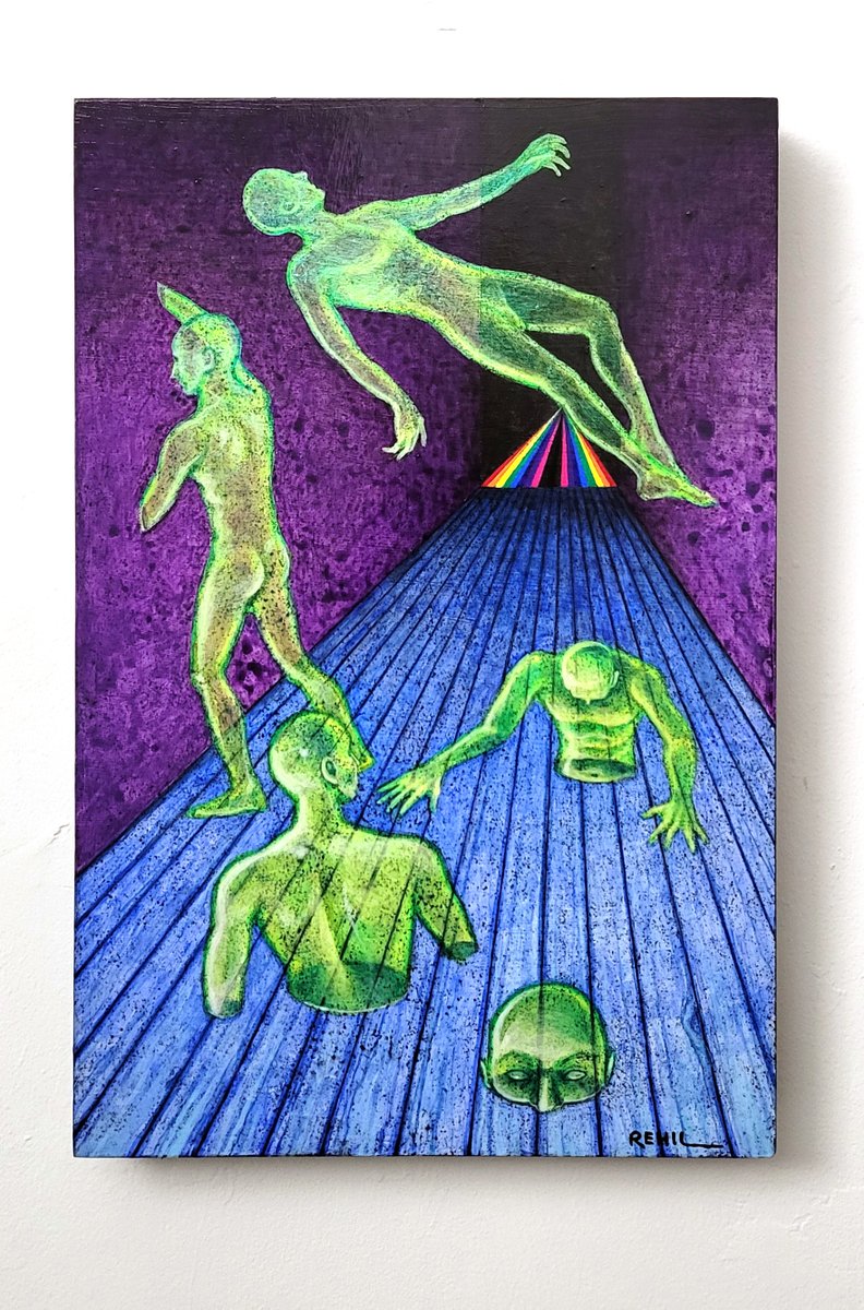ErinRehil's tweet photo. Phasing Through Walls, 2024
Media: Acrylic and automotive pigment on wood panel
Dimensions: 18 x 12 x 1.5 in (45.7 x 30.5 x 3.8 cm)

First finished work of 2024! The rainbow is a little nod to Hilma af Klint. See second pic for #supershift effect. https://t.co/HRhKzJYzy8
