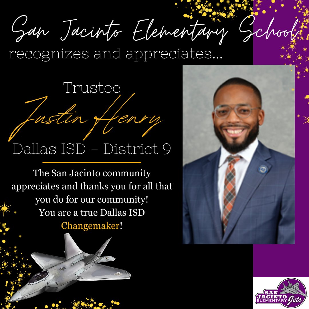 SanJacintoJets's tweet photo. It's School Board Recognition Month!
San Jacinto is extremely thankful for the one and only @TrusteeHenry for everything he does, not just for San Jacinto, but for his District 9 family! A true #SJChangeMaker! 🌟
@Steps2Samuell @_HectorMartinez @Region2DISD @DISDCelebrates https://t.co/uLYNV3H2L2