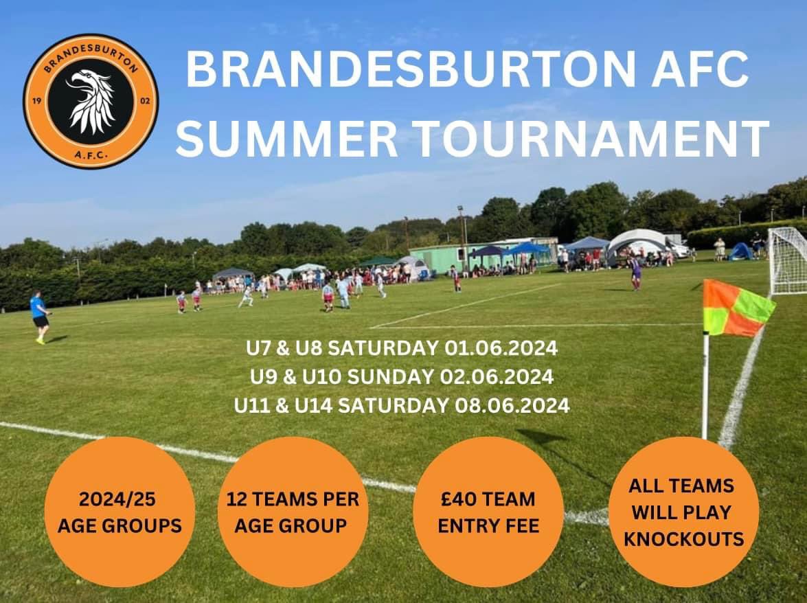 Did someone say summer tournament!!⚽️

Age groups are based on 24/25 (next season)

Book quickly, spaces are filling up fast!

We look forward to seeing you all on the day.

Ps, hope you like our new website👀

#ABAW 

brandesburtonafc.co.uk/summer-tournam…