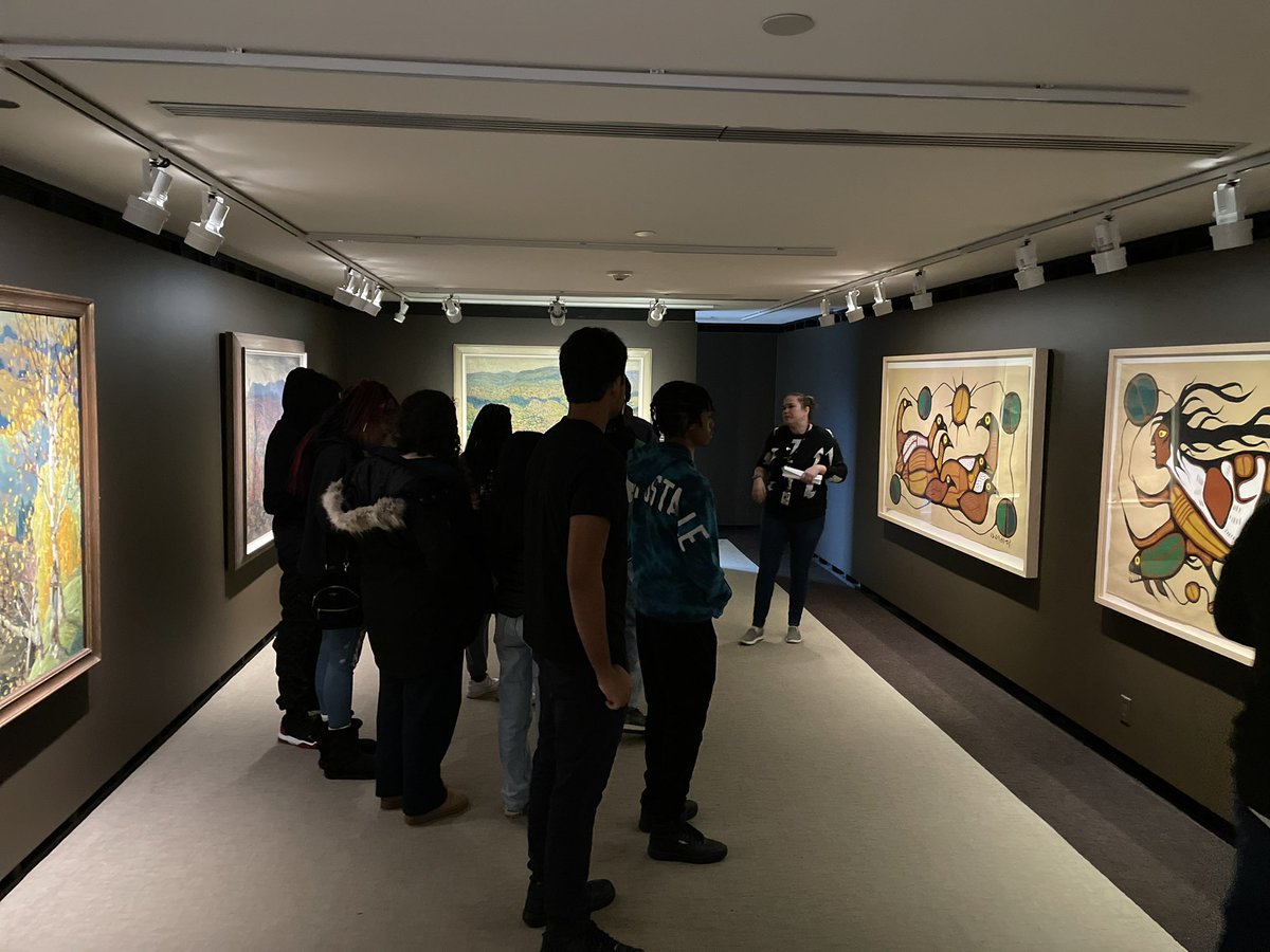 JosephLongo2019's tweet photo. DO’C students from Ms. Morra’s and Mr. Azavedo’s classes learning about #indigenous and #groupof7 art on trip to @mcacgallery. The interactive and educational tours led by art historians were amazing! #experientiallearning @DStargratt @DurhamCatholic @DOC_CHS_Ajax https://t.co/r8CvFhtTUu