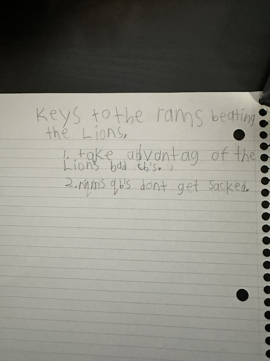 JJ_Phillips's tweet photo. @RamsNFL My 8-year old som has some thoughts on how the @RamsNFL can beat the Lions! https://t.co/OHNZ0zSBi9