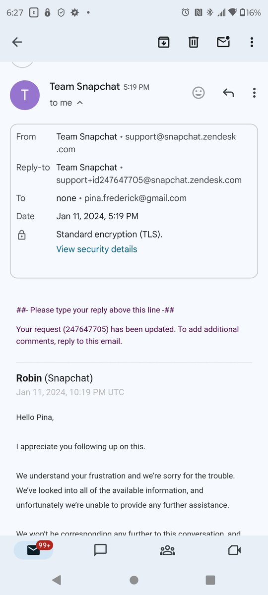 FrederickPina's tweet photo. @Snapchat This is what "great" customer service looks like from a leading social media company. Basically, they tell you to go fuck yourself. Well, actually, why don't you guys go fuck yourselves instead? #FuckSnapChat https://t.co/PsQYHkcq5H