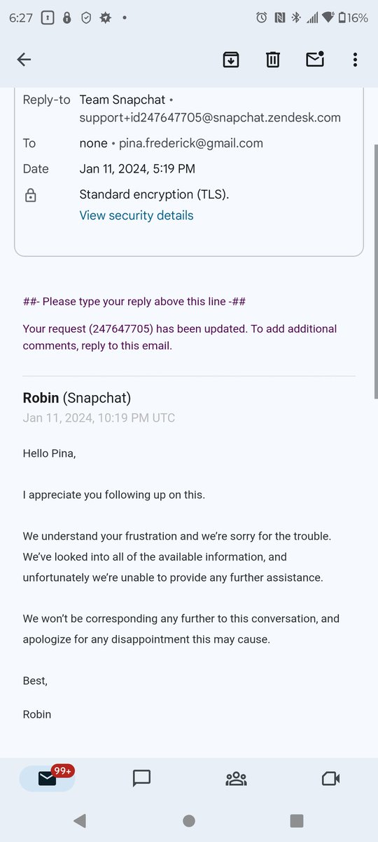 FrederickPina's tweet photo. @Snapchat This is what "great" customer service looks like from a leading social media company. Basically, they tell you to go fuck yourself. Well, actually, why don't you guys go fuck yourselves instead? #FuckSnapChat https://t.co/PsQYHkcq5H