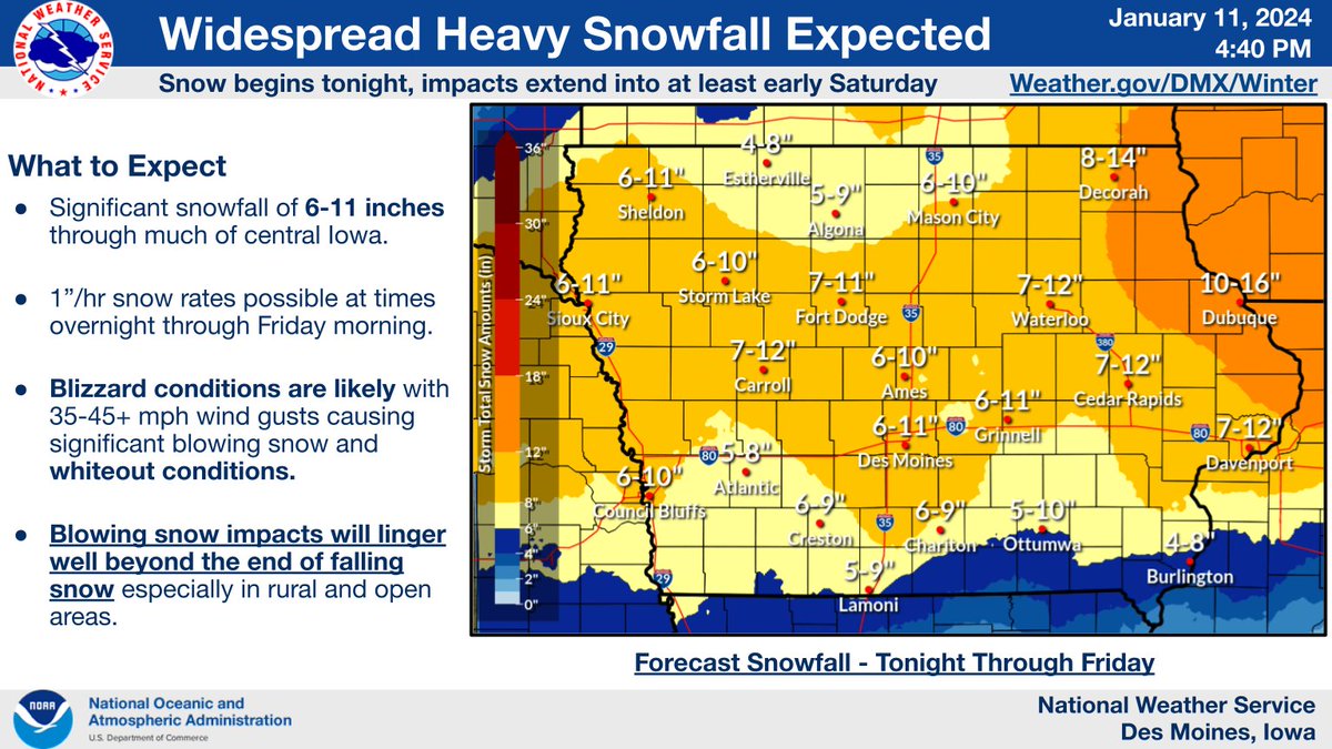 NWSDesMoines's tweet photo. Life-threatening winter weather is expected beginning tonight with heavy snow. White-out conditions likely Fri into Fri night. To follow, extreme wind chills as low as -45° possible through early next week.
Plan ahead for this dangerous stretch of winter weather! #iawx https://t.co/LIASboryuZ