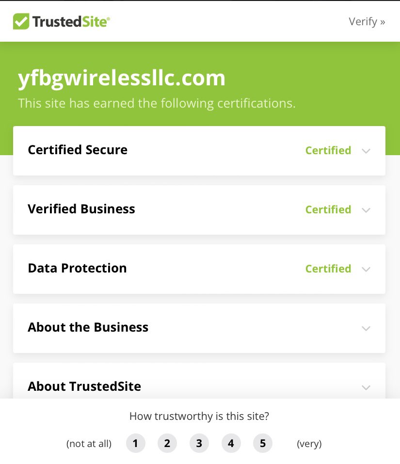 yfbgwirelessceo's tweet photo. https://t.co/UXNzCnoop4 is now proudly verified as a Trusted Site, showcasing our commitment to security and reliability. Look for the trusted badge on our website, assuring customers of a safe and trustworthy online experience. Shop with confidence. https://t.co/6UqTRqK15L