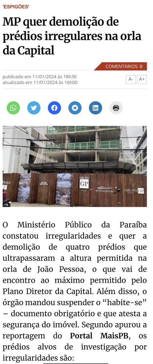 alexandrepsol's tweet photo. O MP quer demolir os espigões da orla que ultrapassaram os limites de construção. Ora, ora. Quem é vivo sempre aparece. Bem vindo ao play MP. Informo que a Câmara aprovou em dezembro de 2023 o pior Plano Diretor da história da cidade e nada foi feito. Corre lá, cuida que dá tempo https://t.co/3FXOPykP7k