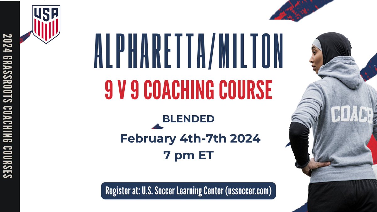 GeorgiaSoccer's tweet photo. Our 11v11 coaching course is kicking off in Alpharetta/Milton on February 4th! 

Registration is now open in the US Learning Center:
https://t.co/F8L2KR1nMR

The 11v11 course is preparing coaches to work with players U13 to U19 in a participation environment. https://t.co/MXahFexe0v