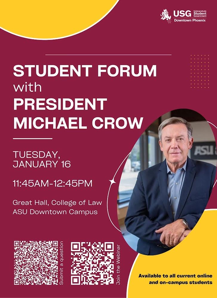 Calling all current #SunDevils: 
Do you have a question for me? Let's talk on Jan. 16.
Register today to participate from your <a href="/ASU/">Arizona State University</a> campus.