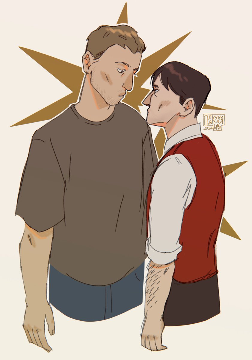 Стоят
Пятятся чё то
В гляделки наверное играют 

(Кстати это ау модерн)

#бакаруспик #burakhovsky #морутопия #pathologic #pathologic2