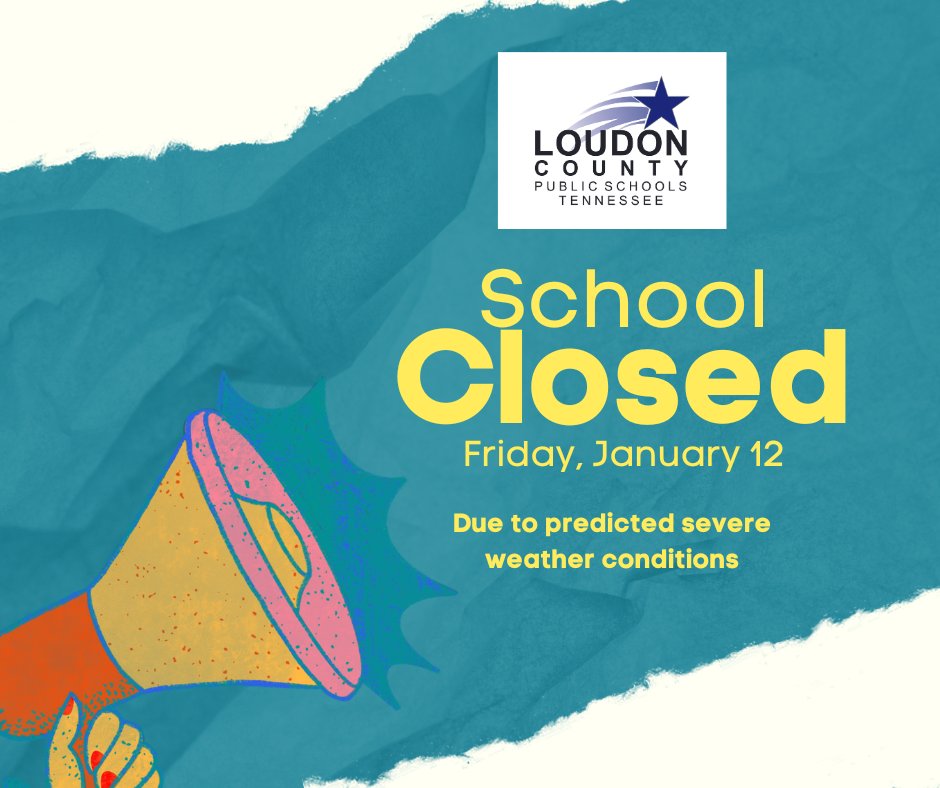 loudoncountysch's tweet image. Due to predicted severe weather conditions, Loudon County Schools will be closed Friday, January 12.  Students are also off school Monday, January 15 for MLK Day and teacher in-service.