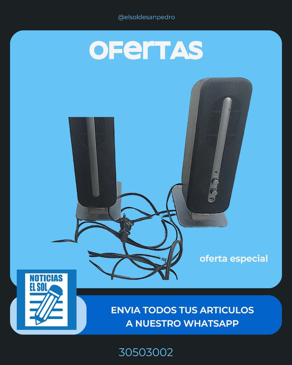 elsoldesanpedro's tweet image. ¡Venta de bocinas para computadora en excelente estado! Precio: Q50. Para más información, comunícate al 3610 4700. 🎶💻 #Venta #Bocinas #Computadora #Oferta