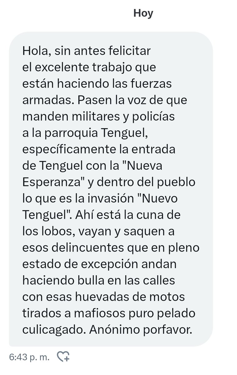 EmergenciasEc's tweet photo. #DenunciaCiudadana
Se solicita militares en Tenguel!
Guarida de lobos https://t.co/uyeN5t0fTQ