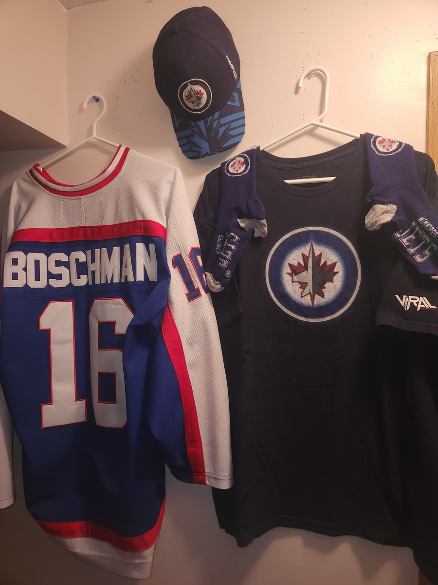 BluGoldWhiteout's tweet photo. Called into work last minute but cheering in spirit as always #GoJetsGo #LoveThisTeam #TrueNorthHockey #MakeIt8 💙✈️🏒❄️ https://t.co/6045GINntO
