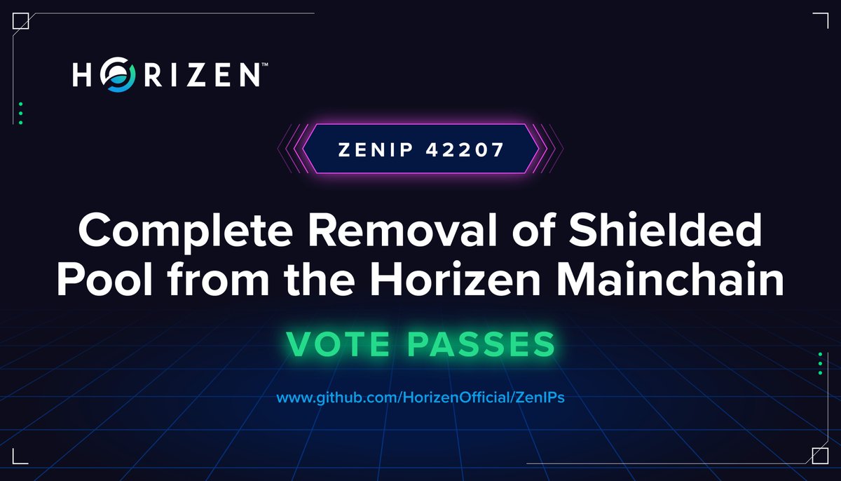 通知🚨

2024年1月2日，Horizen 社区已投票通过 ZenIP 42207，99.97% 的投票支持该提案。  

我们要感谢社区对这个 ZenIP 的参与，这标志着 Horizen DAO 的进展迈出了新的一步，并确认未来将屏蔽池从 Horizen 主链中删除。