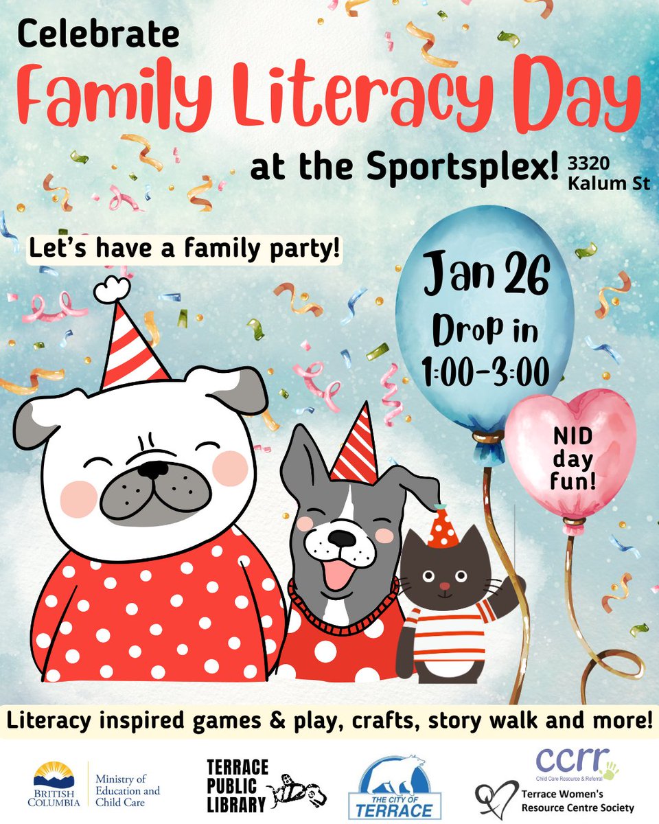 Celebrate Family Literacy Day at the Sportsplex!

January 26
Drop in anytime from 1:00-3:00 pm

Literacy-inspired games and play, crafts, story walk, and more!