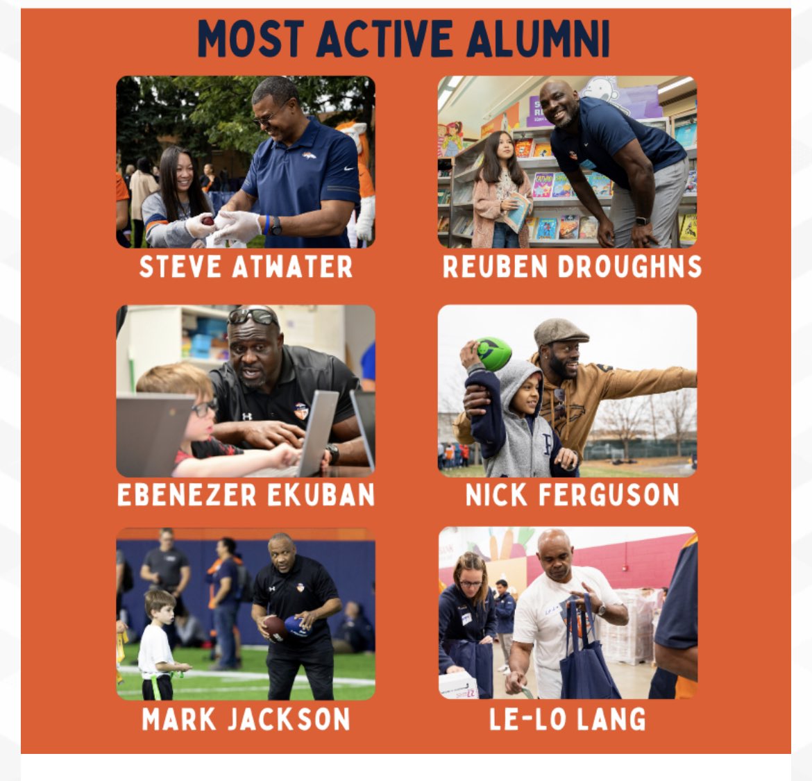 So proud to be part of this amazing <a href="/Broncos/">Denver Broncos</a> Alumni group. The goal is to give back to those in the community who have given so much to us over the years. <a href="/BroncosOffField/">BroncosOffField</a> Much love to you #BroncosCountry Hugs all around.