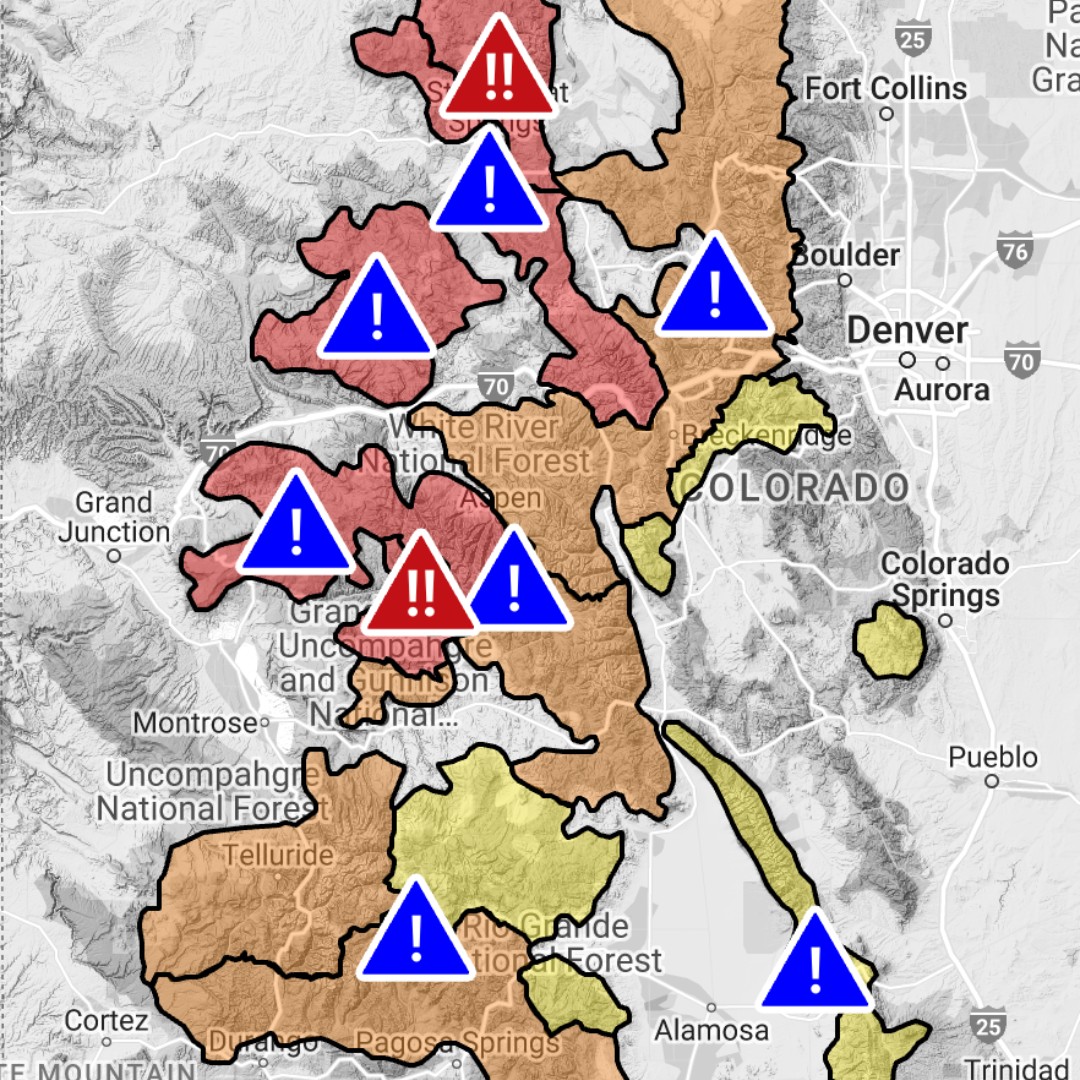 COAvalancheInfo's tweet photo. โ ๏ธ Dangerous avalanche conditions exist across CO. โ ๏ธ An Avalanche Warning is in effect for Park Range and the Ruby and Ragged Mountains. Travel in avalanche terrain is NOT recommended. https://t.co/YIlYCtB3WE #AvySafety #GetTheForecast #FriendsofCAIC #COAvyObs #COAvalancheInfo https://t.co/d9YfTntZxg