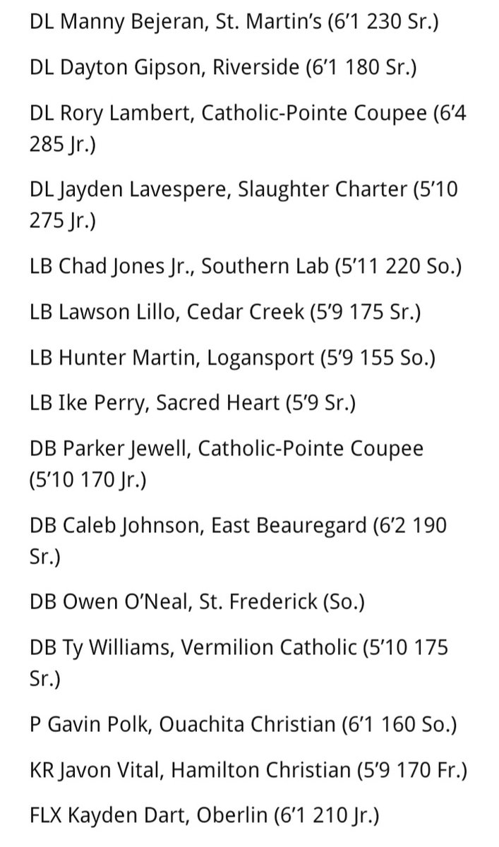 LSL_Sportsline's tweet photo. 2023 Louisiana Sportsline Class 1A All-State Football

Second Team https://t.co/sWNuFqcxiP