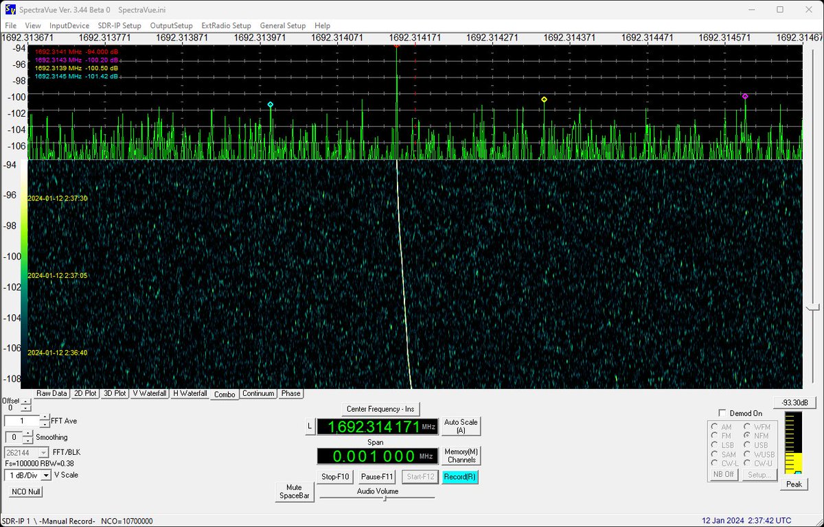 Astrobotic Peregrine 1 Mission (APM1) booming in on X-Band - even with all the tree-dB I have in the East. APM1 will rise to 79 degrees later tonight, making for an even stronger signal here at my location.