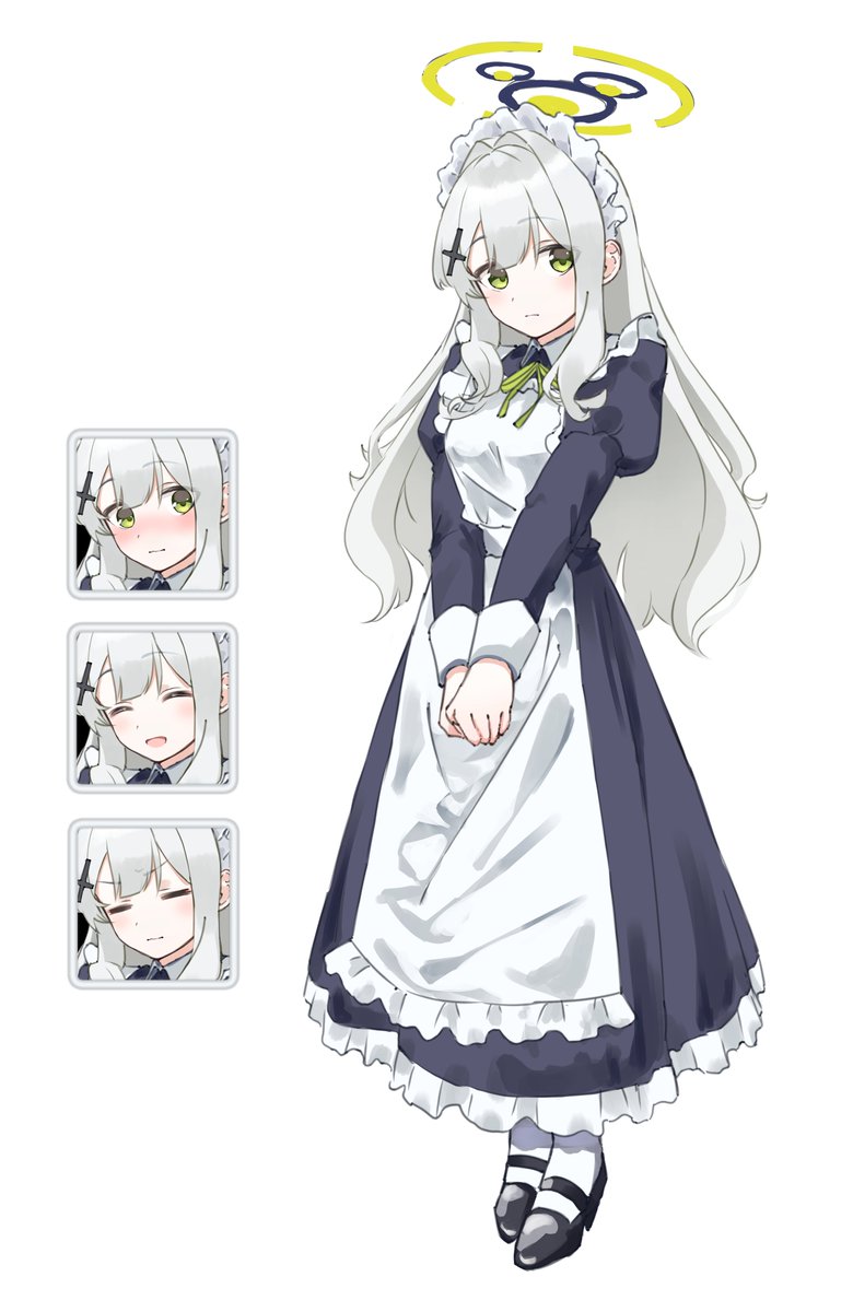 1girl green eyes maid maid headdress long hair halo apron  illustration images