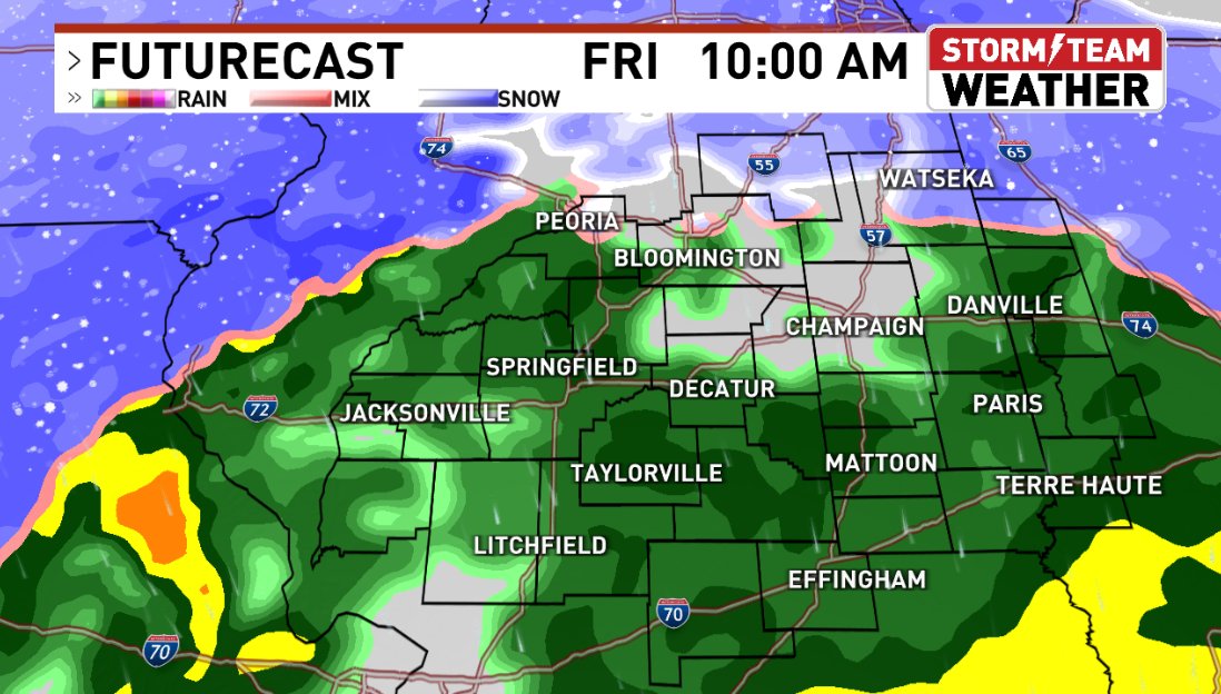 DarrenLeedsWx's tweet photo. We'll continue to see rain showers through much of the day on Friday as temperatures warm into the mid-40s, some periods of heavy rain are expected. Cold air in the evening will transition into snow after 5 PM on Friday.
#cILwx #ILwx #JanuaryWeather #Cold #JanuarySnow #Winter2024 https://t.co/psSswbo6AX